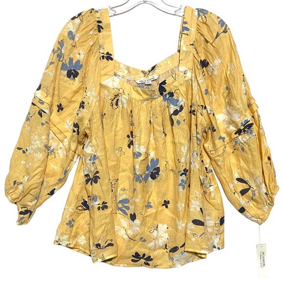 Zac & Rachel Tops - Zac & Rachel Yellow Blouse Top L Prairie Cottagecore Floral Peasant Boho Flowy